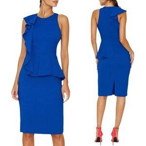 Black Halo - NWT Women’s ‘Felicia’ Sheath Dress Ruffle - Cobalt Blue, Size 10 US